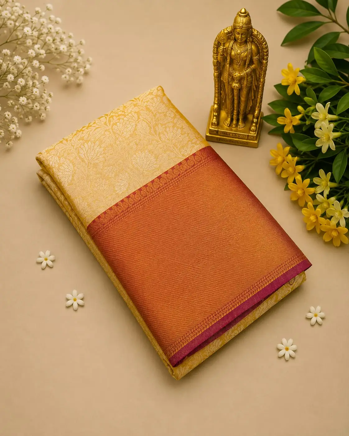 Royal Pallu Solid Woven Border Banarasi Tissue Saree